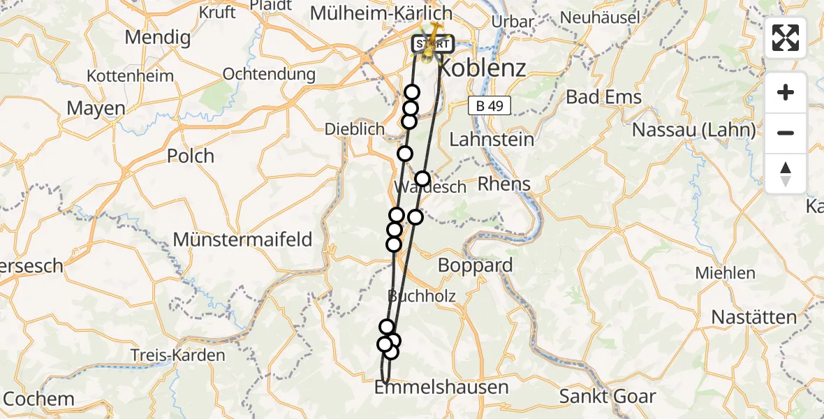 Flugroute Rettungshubschrauber Koblenz - Koblenz, 03 Mai 2026, 18:08