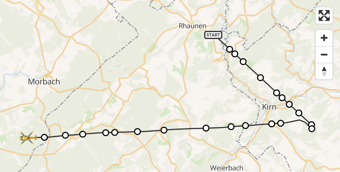 Flugroute Rettungshubschrauber Bundenbach - Morbach, 03 Mai 2026, 18:10
