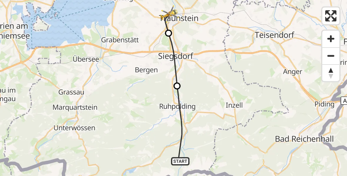 Flugroute Rettungshubschrauber Ruhpolding - Traunstein Hospital, 03 Mai 2026, 18:18