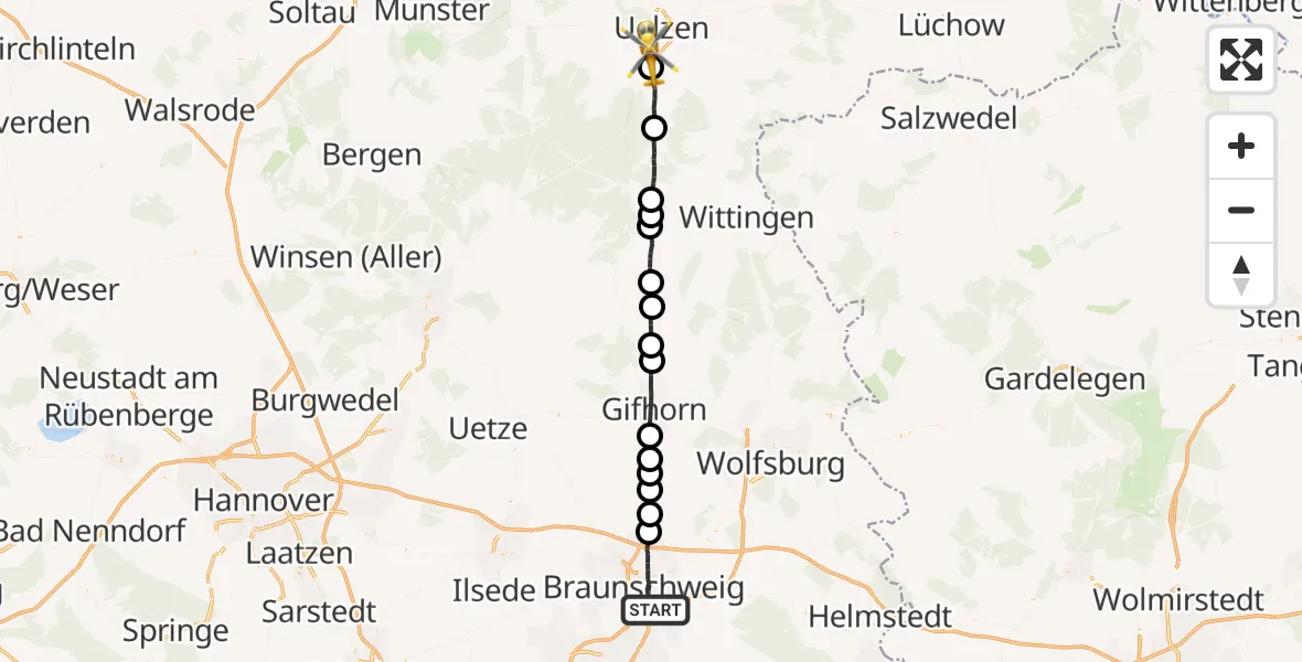 Flugroute Rettungshubschrauber Braunschweig - Uelzen, 03 Mai 2026, 18:20
