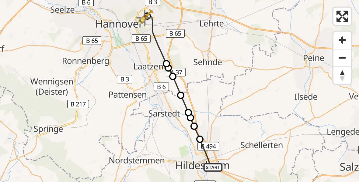 Flugroute Rettungshubschrauber Hildesheim - Hannover Luftrettung Hubschrauberlandeplatz (Christoph 4), 03 Mai 2026, 18:26