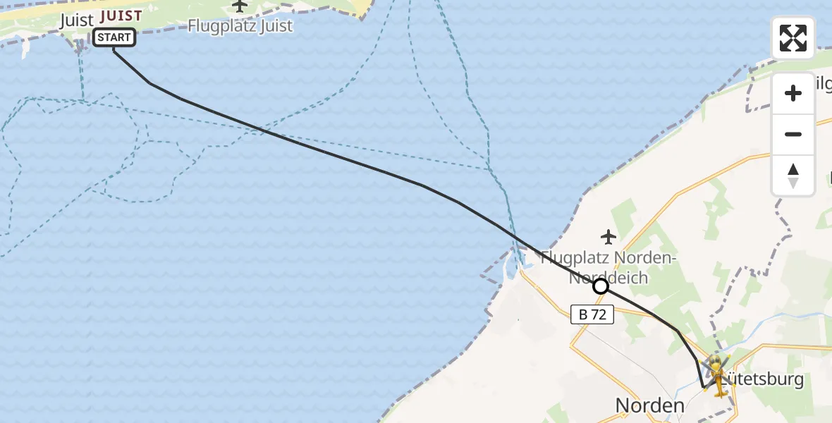 Flugroute Ambulanzhubschrauber Noordzee - Norden, 03 Mai 2026, 18:26