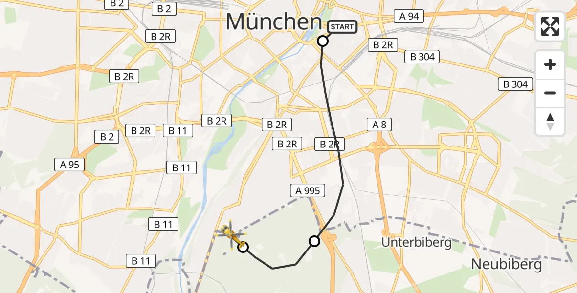 Flugroute Rettungshubschrauber Rechts der Isar University Hospital - ADAC Air Rescue Center Hubschrauberlandeplatz (Christoph 1), 03 Mai 2026, 18:46