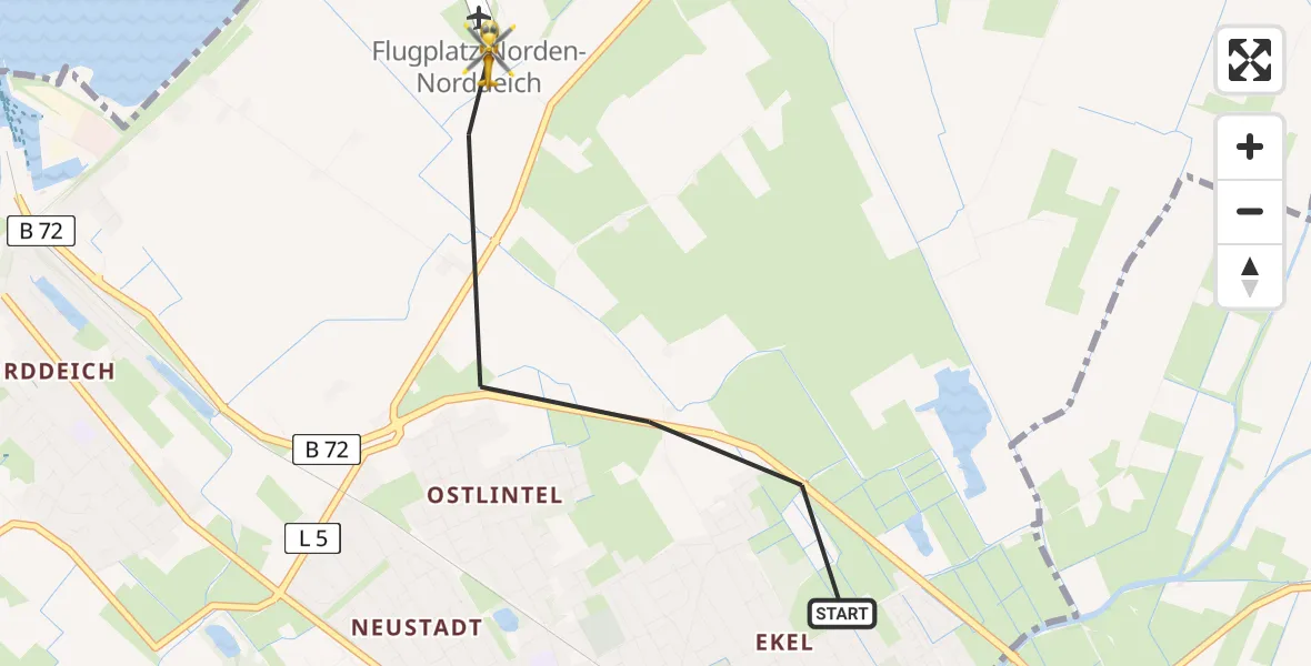 Flugroute Ambulanzhubschrauber Norden - Norden-Norddeich Flughafen, 03 Mai 2026, 18:46