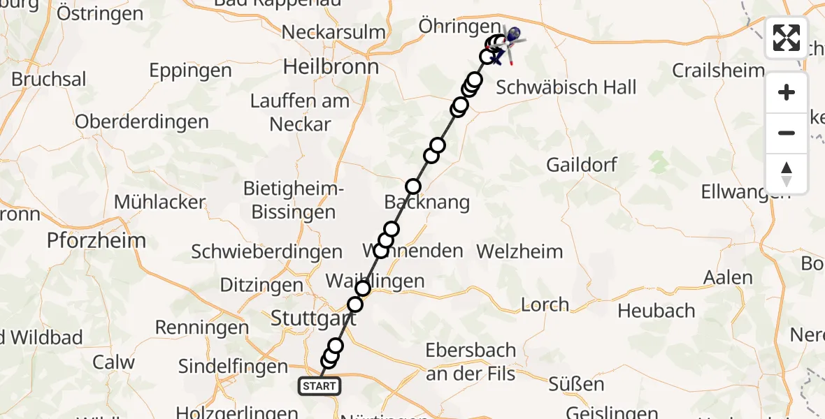 Flugroute Polizeihubschrauber Flughafen Stuttgart - Öhringen, 03 Mai 2026, 18:50