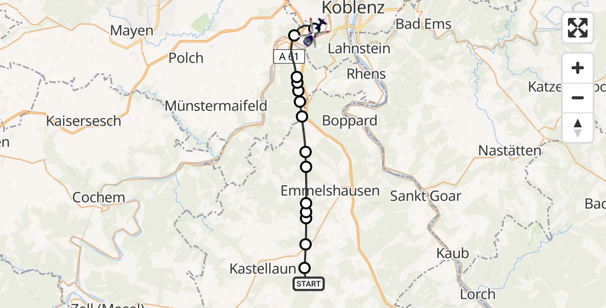 Flugroute Polizeihubschrauber Laubach - Koblenz-Winningen Flugplatz, 03 Mai 2026, 19:03