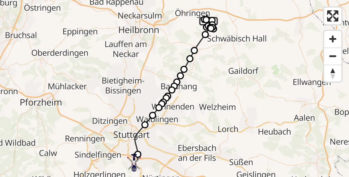Flugroute Polizeihubschrauber Öhringen - Flughafen Stuttgart, 03 Mai 2026, 20:01