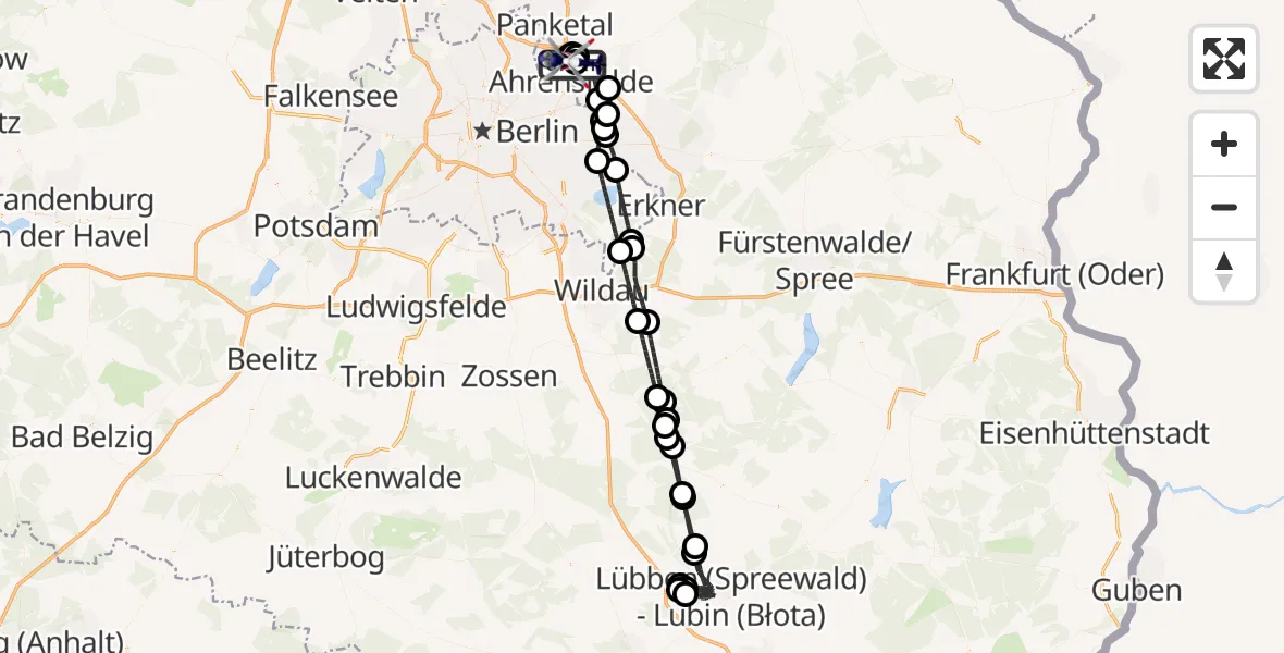 Flugroute Polizeihubschrauber Ahrensfelde Hubschrauberlandeplatz - Ahrensfelde Hubschrauberlandeplatz, 03 Mai 2026, 20:48