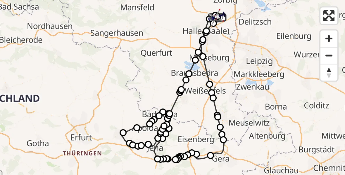 Flugroute Polizeihubschrauber Halle-Oppin Flugplatz - Halle-Oppin Flugplatz, 03 Mai 2026, 21:05