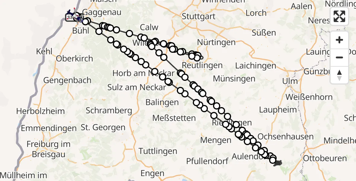 Flugroute Polizeihubschrauber Karlsruhe Baden-Baden Flughafen - Karlsruhe Baden-Baden Flughafen, 03 Mai 2026, 21:38