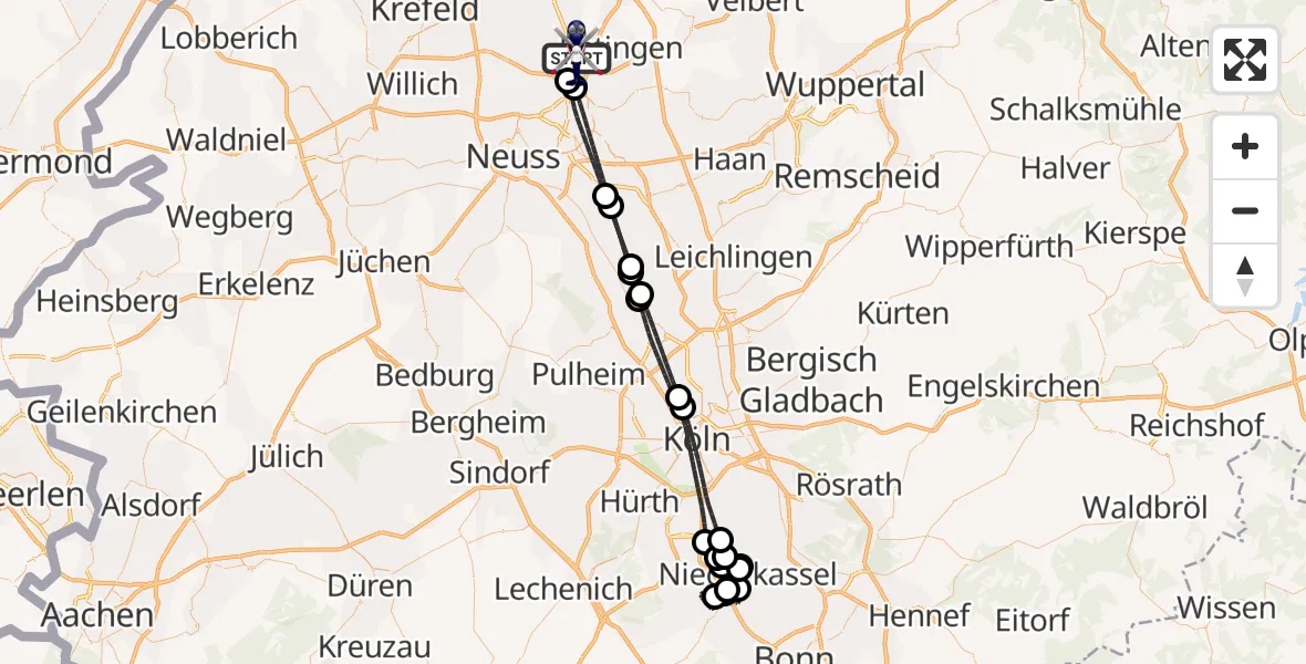 Flugroute Polizeihubschrauber Düsseldorf Flughafen - Düsseldorf Flughafen, 03 Mai 2026, 22:22