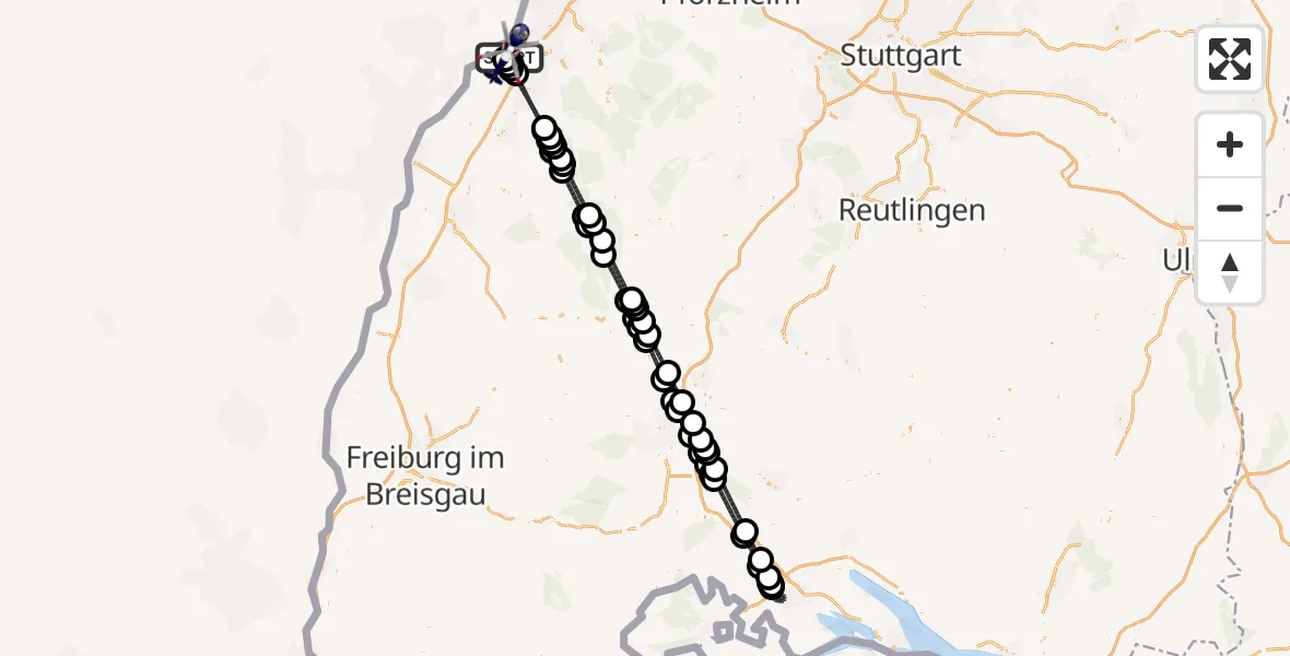 Flugroute Polizeihubschrauber Karlsruhe Baden-Baden Flughafen - Karlsruhe Baden-Baden Flughafen, 04 Mai 2026, 00:58