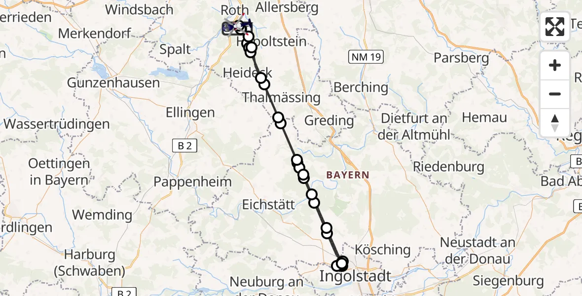 Flugroute Polizeihubschrauber Flugplatz Roth - Flugplatz Roth, 04 Mai 2026, 01:42