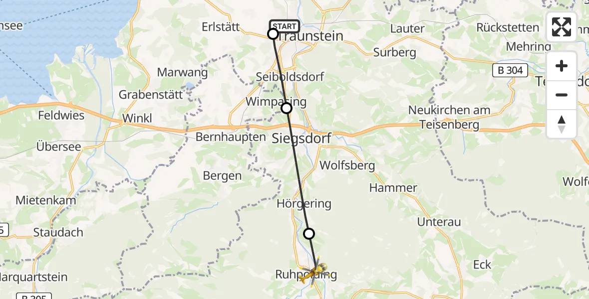 Flugroute Rettungshubschrauber Traunstein Hospital - Ruhpolding, 04 Mai 2026, 05:09