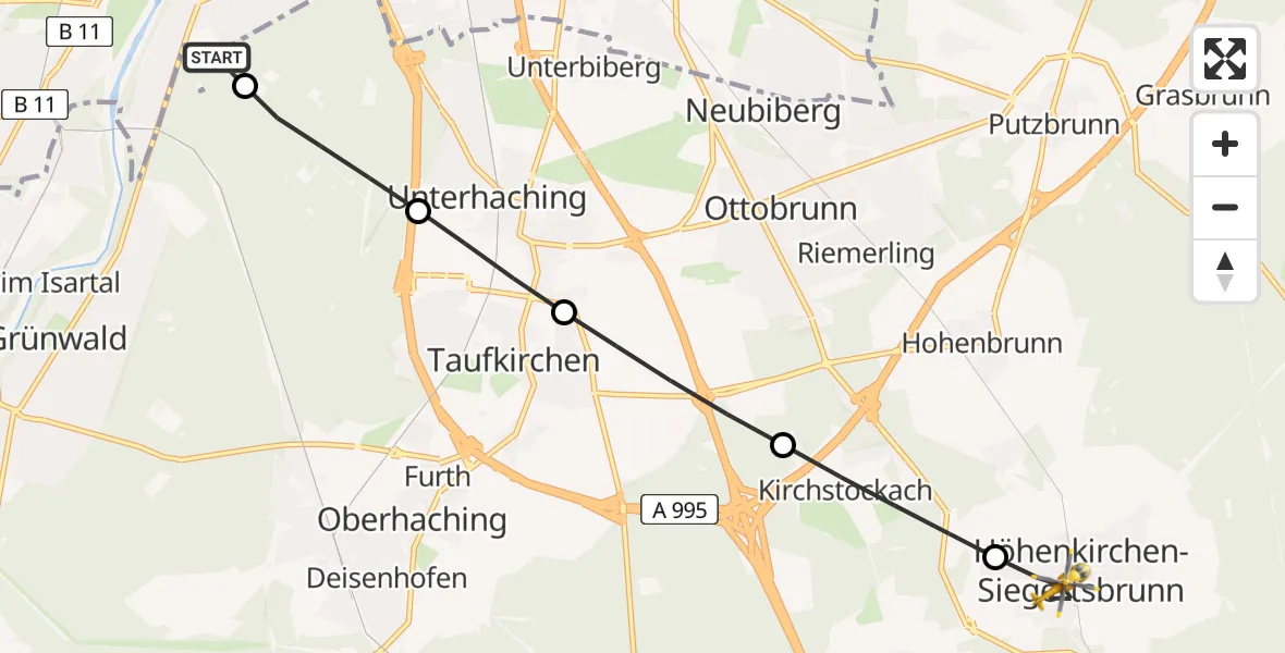 Flugroute Rettungshubschrauber ADAC Air Rescue Center Hubschrauberlandeplatz (Christoph 1) - Höhenkirchen-Siegertsbrunn, 04 Mai 2026, 05:11