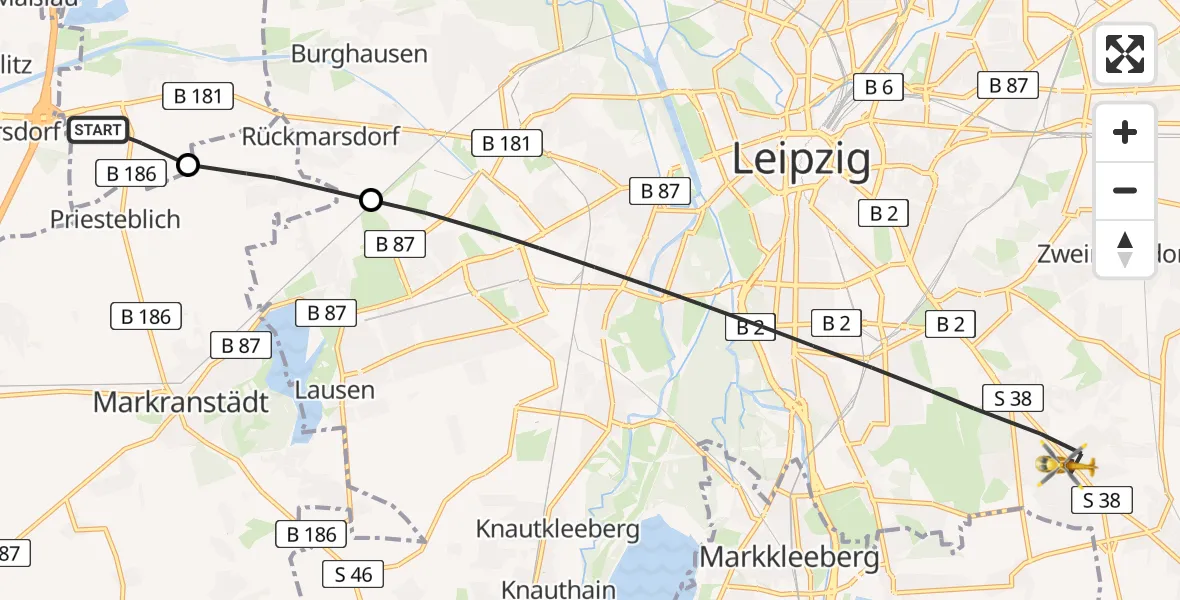 Flugroute Rettungshubschrauber Schkeuditz - Leipzig, 04 Mai 2026, 05:14