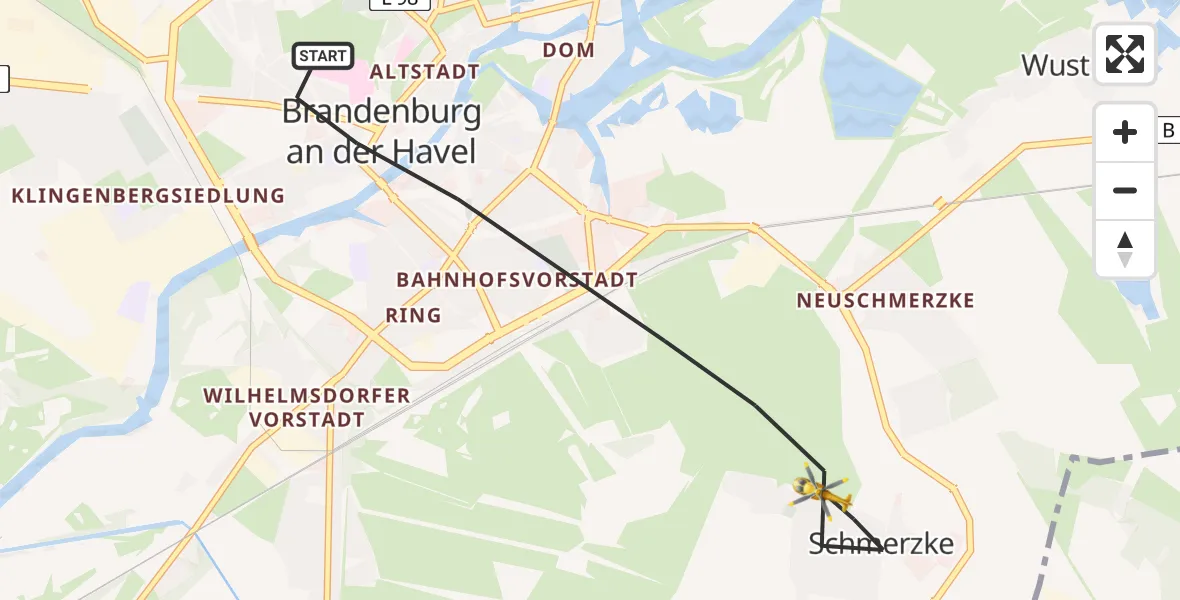 Flugroute Rettungshubschrauber Brandenburg an der Havel - Brandenburg an der Havel, 04 Mai 2026, 05:26