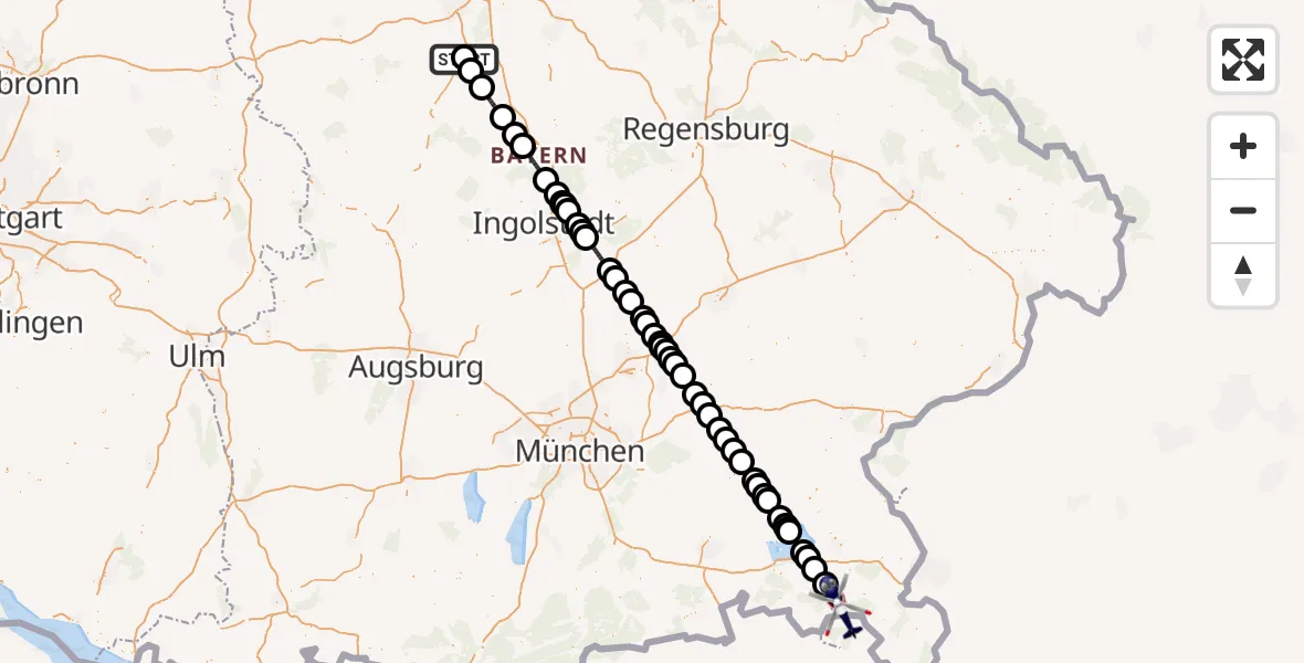 Flugroute Polizeihubschrauber Flugplatz Roth - Ruhpolding, 04 Mai 2026, 05:31