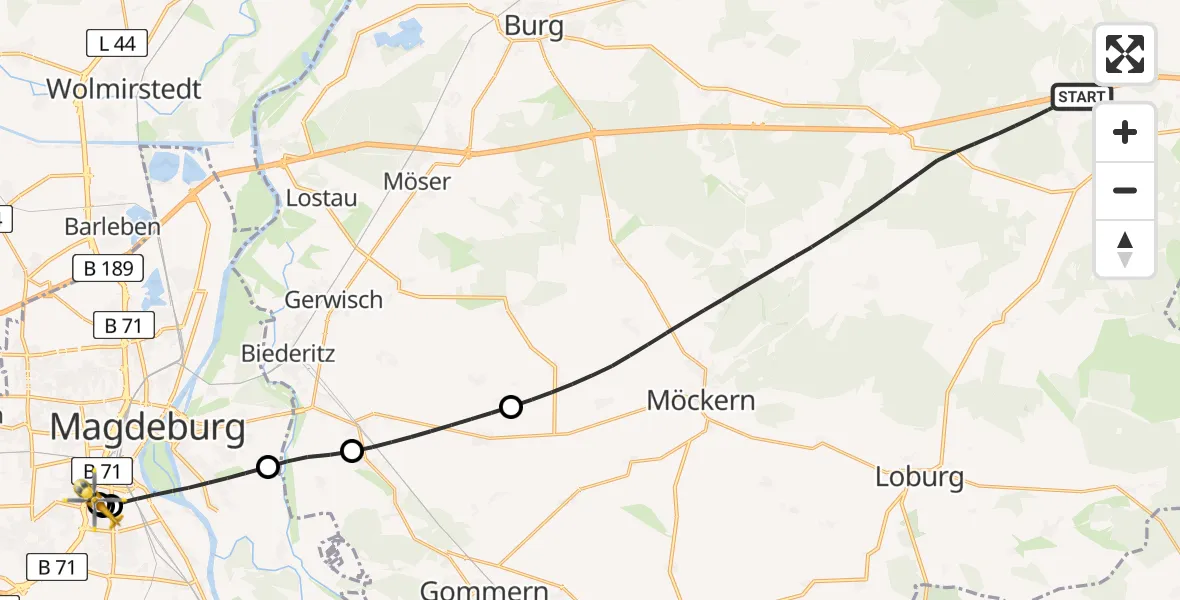Flugroute Rettungshubschrauber Möckern - Magdeburg, 04 Mai 2026, 05:42