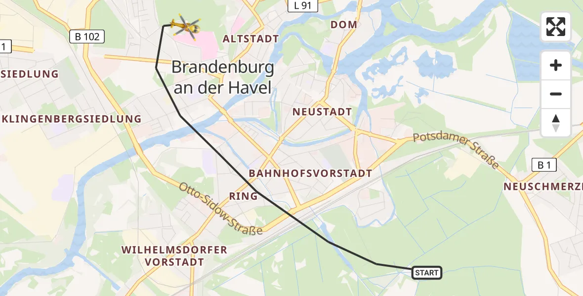 Flugroute Rettungshubschrauber Brandenburg an der Havel - Brandenburg an der Havel, 04 Mai 2026, 05:57
