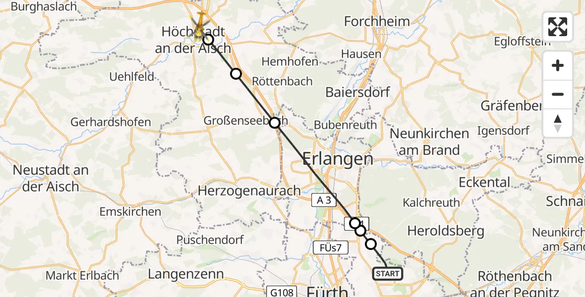 Flugroute Rettungshubschrauber Flughafen Nuremberg - Höchstadt a.d.Aisch, 04 Mai 2026, 06:00