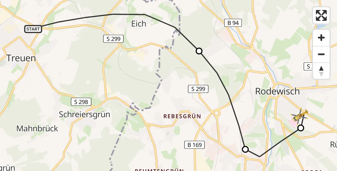 Flugroute Rettungshubschrauber Treuen - Rodewisch, 04 Mai 2026, 06:22