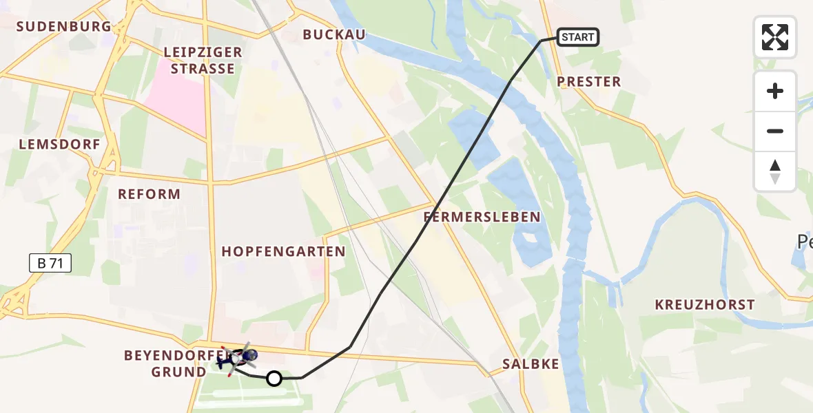 Flugroute Polizeihubschrauber Magdeburg - Magdeburg City Flugplatz, 04 Mai 2026, 06:23