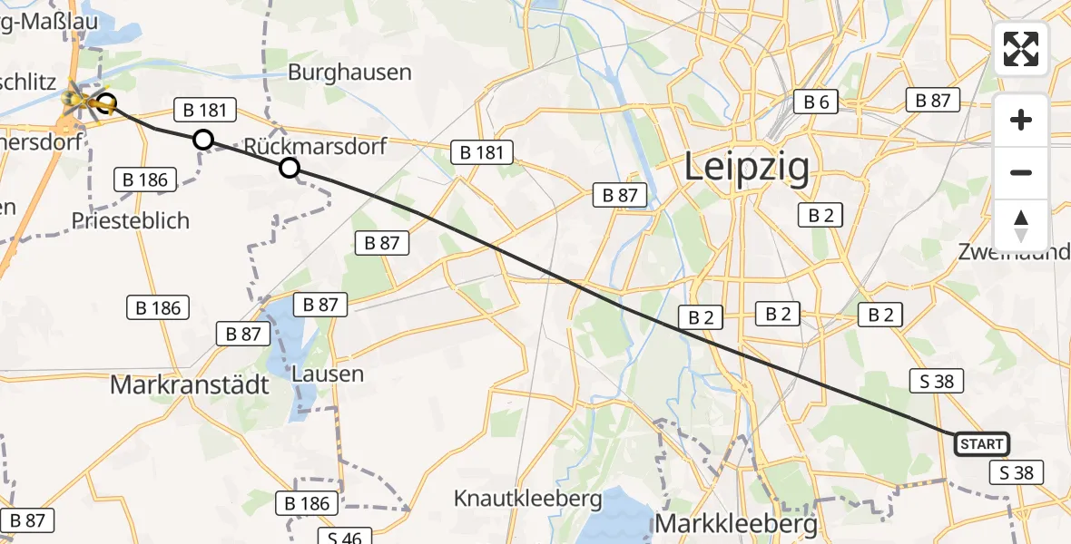 Flugroute Rettungshubschrauber Leipzig - ADAC Air Rescue Station Leipzig/Schkeuditz-Dölzig Hubschrauberlandeplatz (Christoph 61), 04 Mai 2026, 06:24