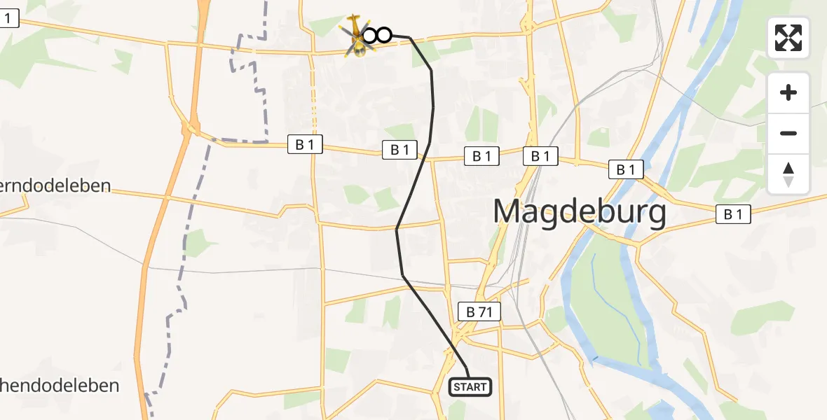 Flugroute Rettungshubschrauber Magdeburg - Magdeburg Hospital, 04 Mai 2026, 06:31