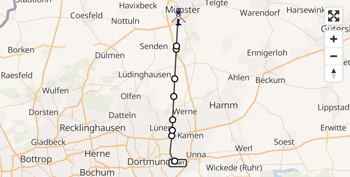 Flugroute Polizeihubschrauber Dortmund Flughafen - Münster, 04 Mai 2026, 06:43