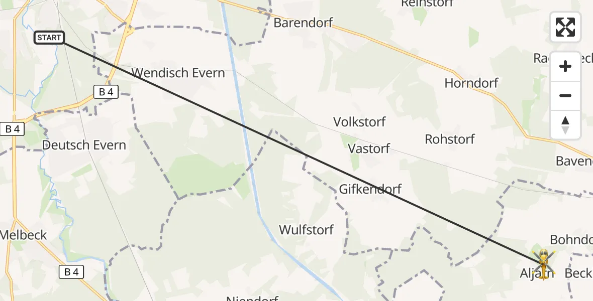 Flugroute Rettungshubschrauber Lüneburg - Altenmedingen, 04 Mai 2026, 06:47