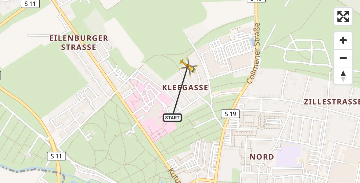 Flugroute Rettungshubschrauber Wurzen Hospital - Wurzen Hospital Hubschrauberlandeplatz, 04 Mai 2026, 06:51