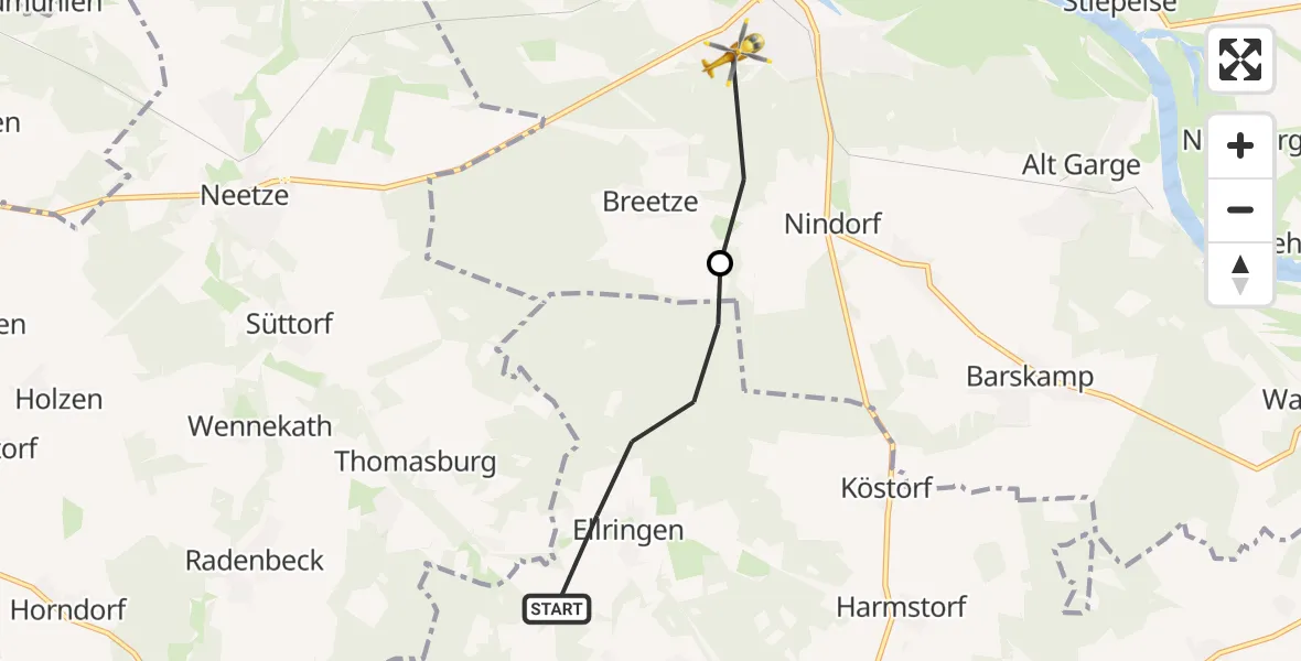 Flugroute Rettungshubschrauber Dahlenburg - Bleckede, 04 Mai 2026, 06:52