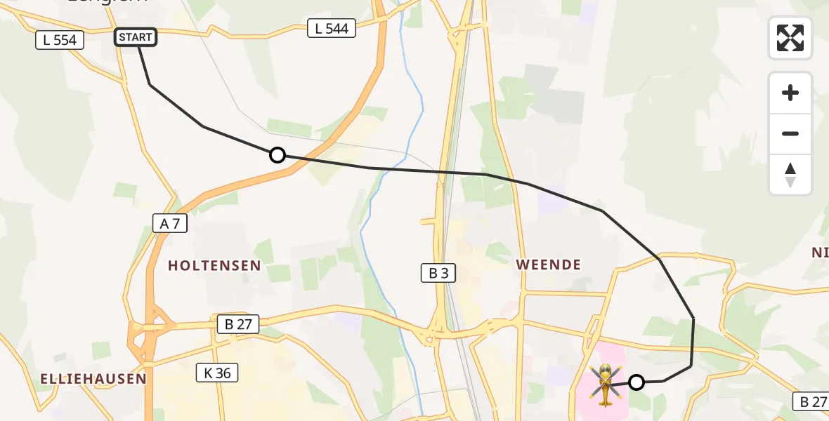 Flugroute Rettungshubschrauber Bovenden - Göttingen University Clinic Hubschrauberlandeplatz, 04 Mai 2026, 06:57