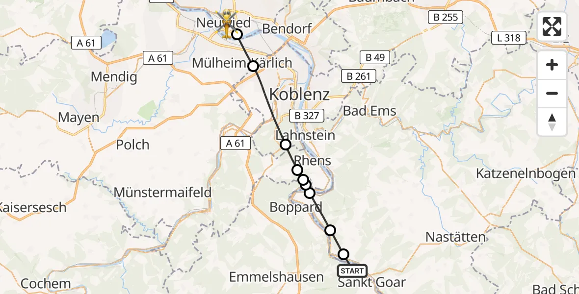 Flugroute Rettungshubschrauber Sankt Goar - Neuwied, 04 Mai 2026, 07:01