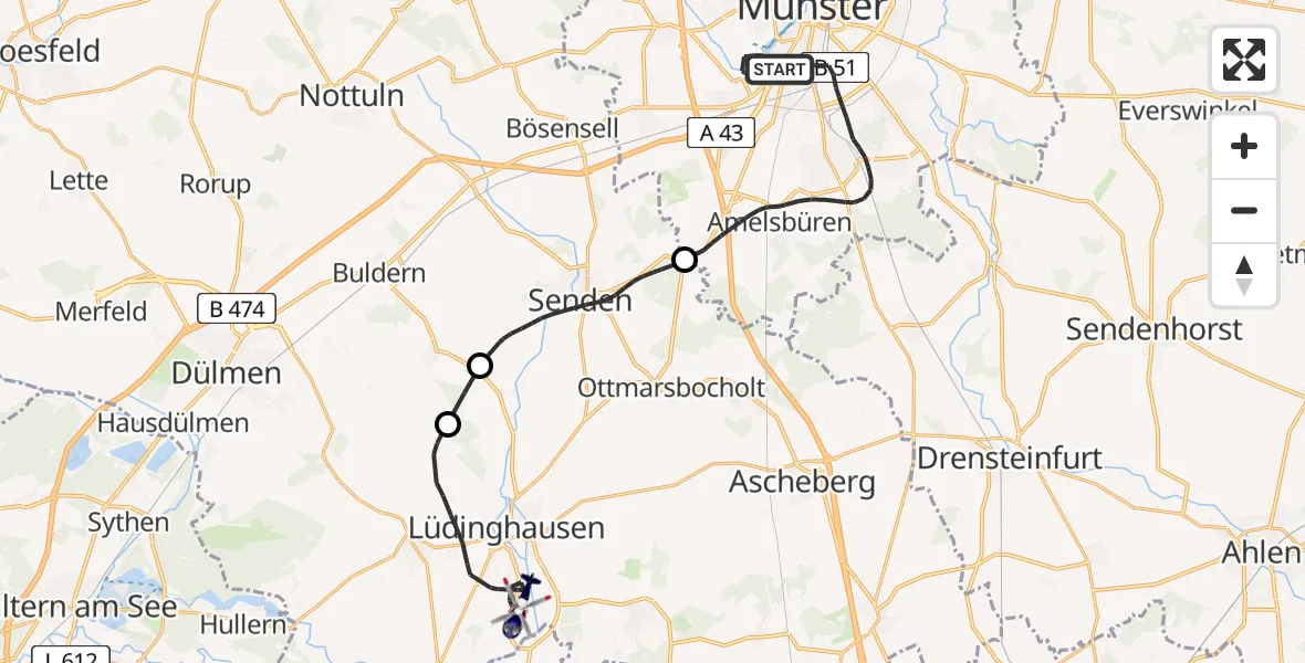 Flugroute Polizeihubschrauber Münster - Lüdinghausen, 04 Mai 2026, 07:02