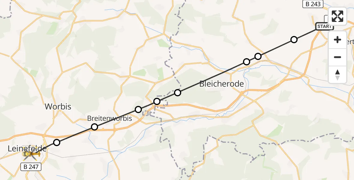 Flugroute Rettungshubschrauber Werther - Leinefelde-Worbis, 04 Mai 2026, 07:09