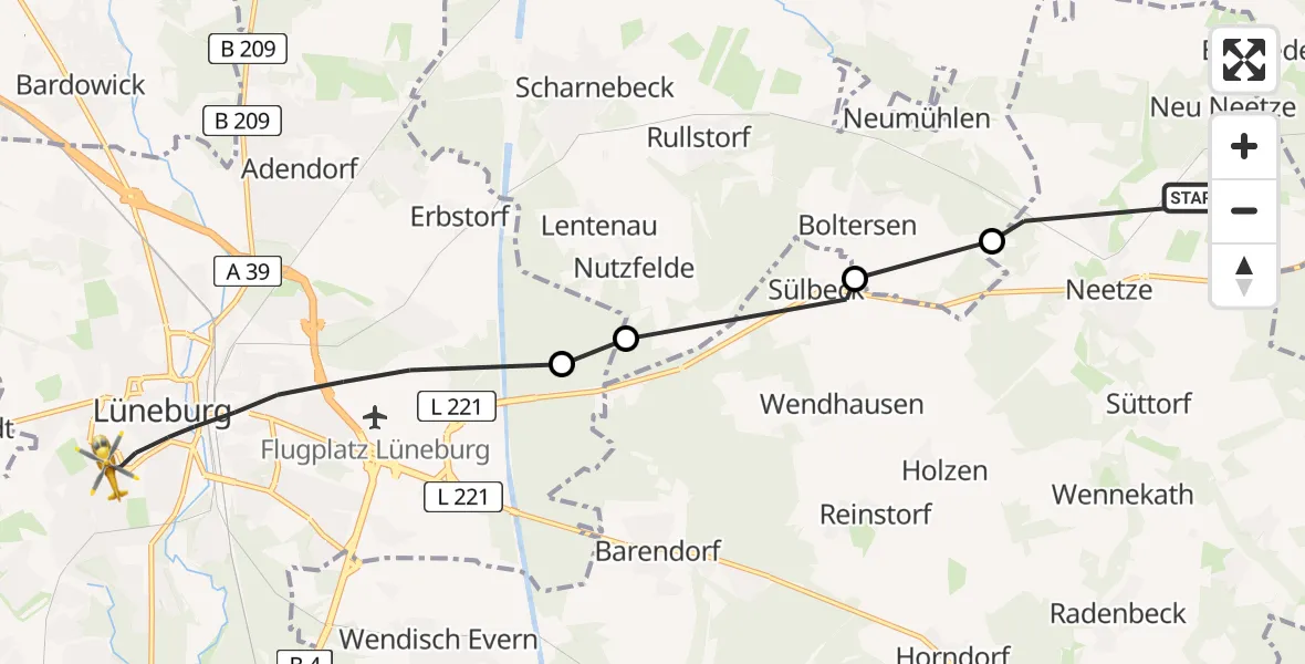 Flugroute Rettungshubschrauber Neetze - Lüneburg, 04 Mai 2026, 07:12
