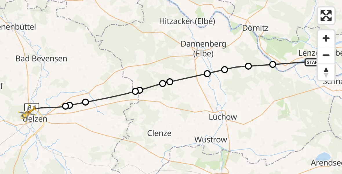Flugroute Rettungshubschrauber Höhbeck - Uelzen, 04 Mai 2026, 07:14