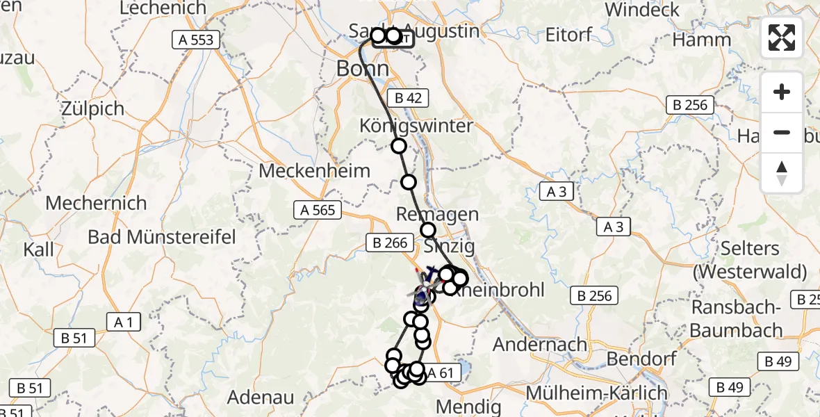 Flugroute Polizeihubschrauber Sankt Augustin - Sinzig, 04 Mai 2026, 07:24