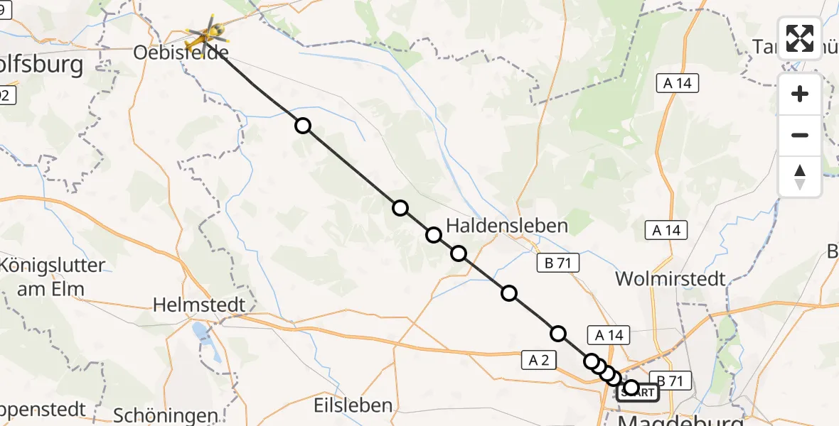Flugroute Rettungshubschrauber Magdeburg Hospital - Oebisfelde-Weferlingen, 04 Mai 2026, 07:26
