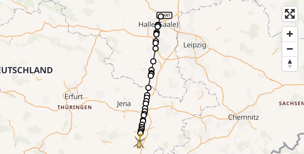 Flugroute Rettungshubschrauber Landsberg - Neustadt an der Orla, 04 Mai 2026, 07:31