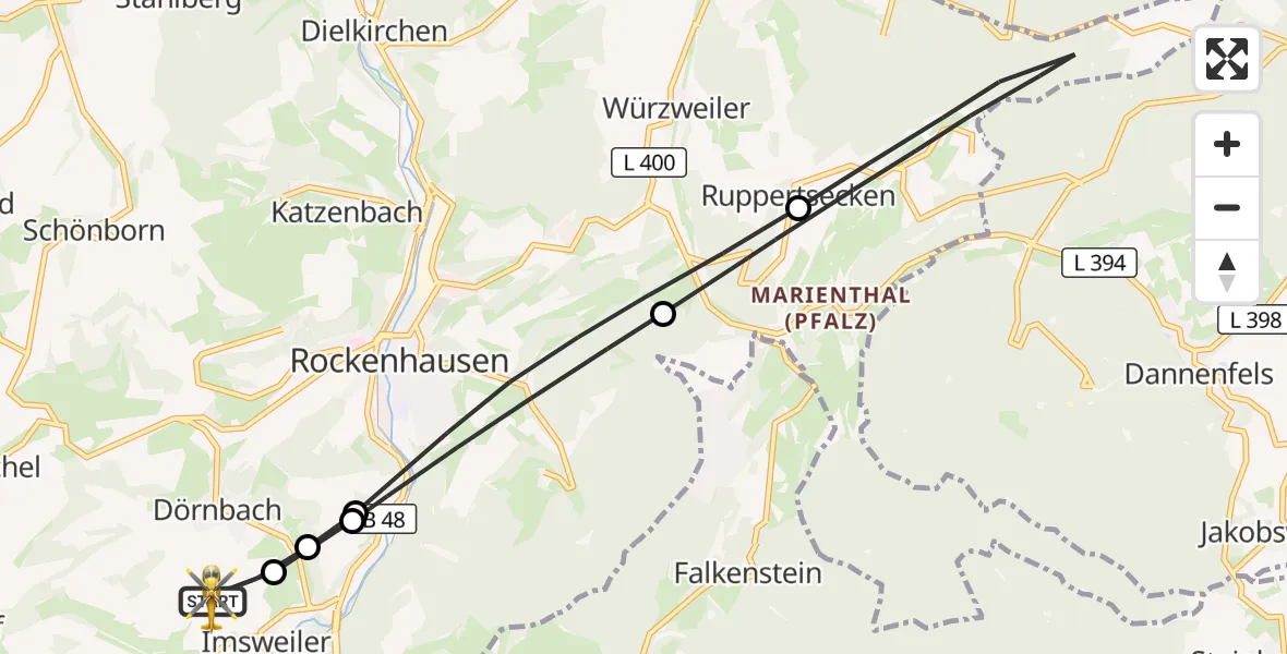 Flugroute Rettungshubschrauber Imsweiler UL - Imsweiler UL, 04 Mai 2026, 07:35