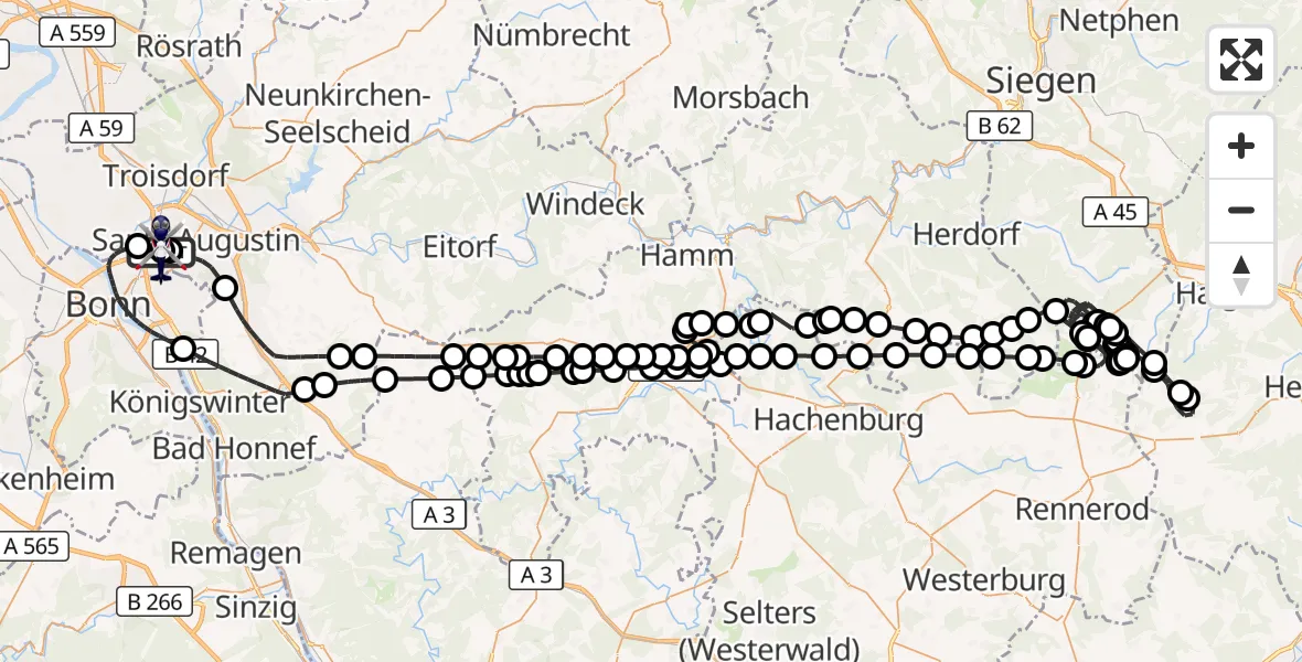 Flugroute Polizeihubschrauber Sankt Augustin - Sankt Augustin, 04 Mai 2026, 07:37