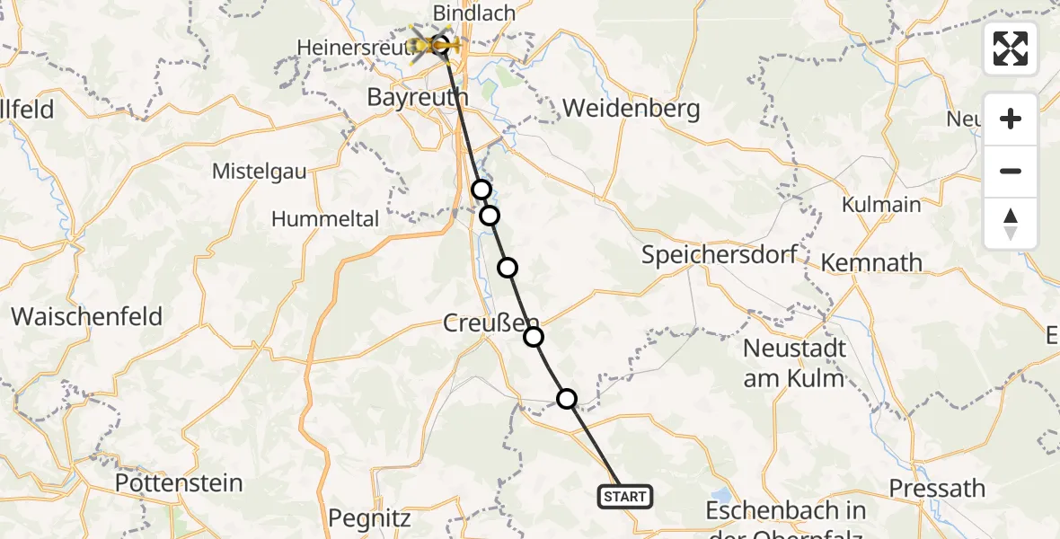 Flugroute Rettungshubschrauber Kirchenthumbach - Hohe Warte Hospital, 04 Mai 2026, 07:47