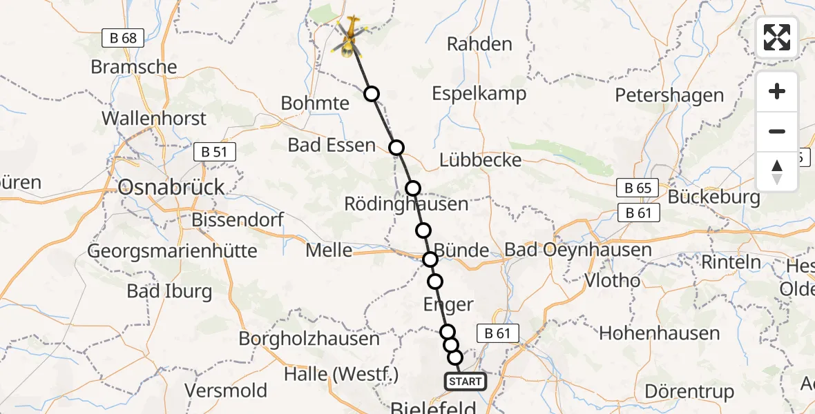Flugroute Rettungshubschrauber Bielefeld - Stemwede, 04 Mai 2026, 07:48