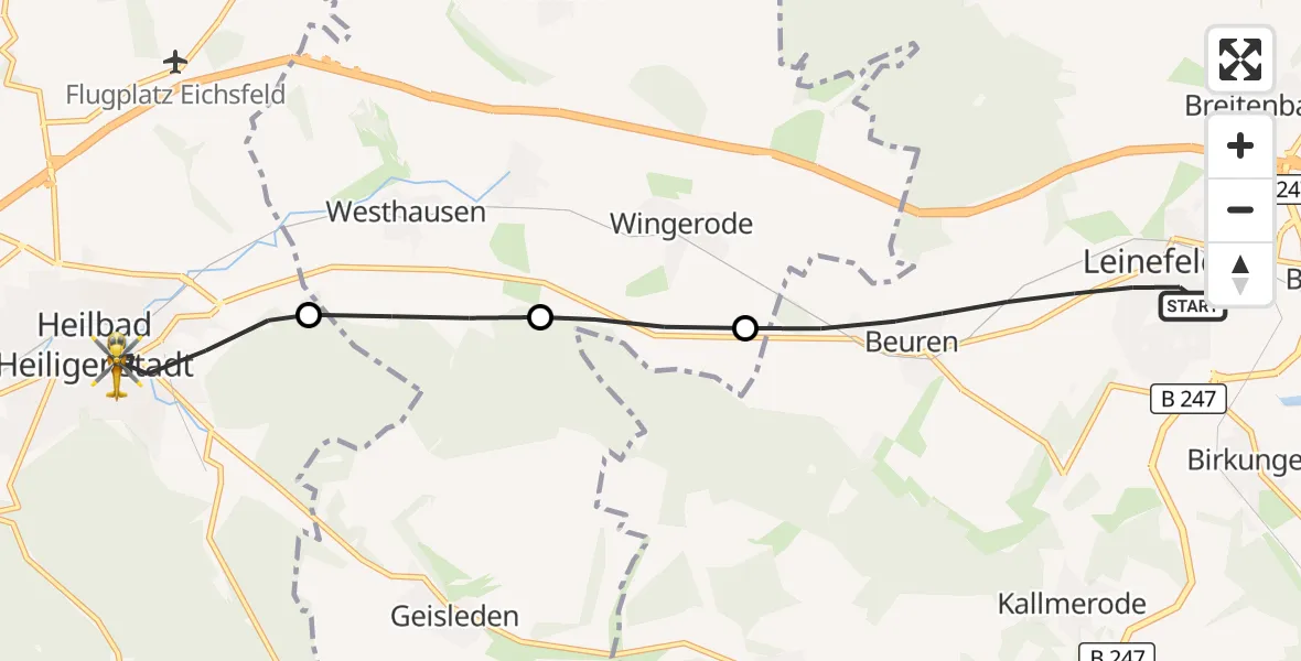 Flugroute Rettungshubschrauber Leinefelde-Worbis - Heilbad Heiligenstadt, 04 Mai 2026, 07:49