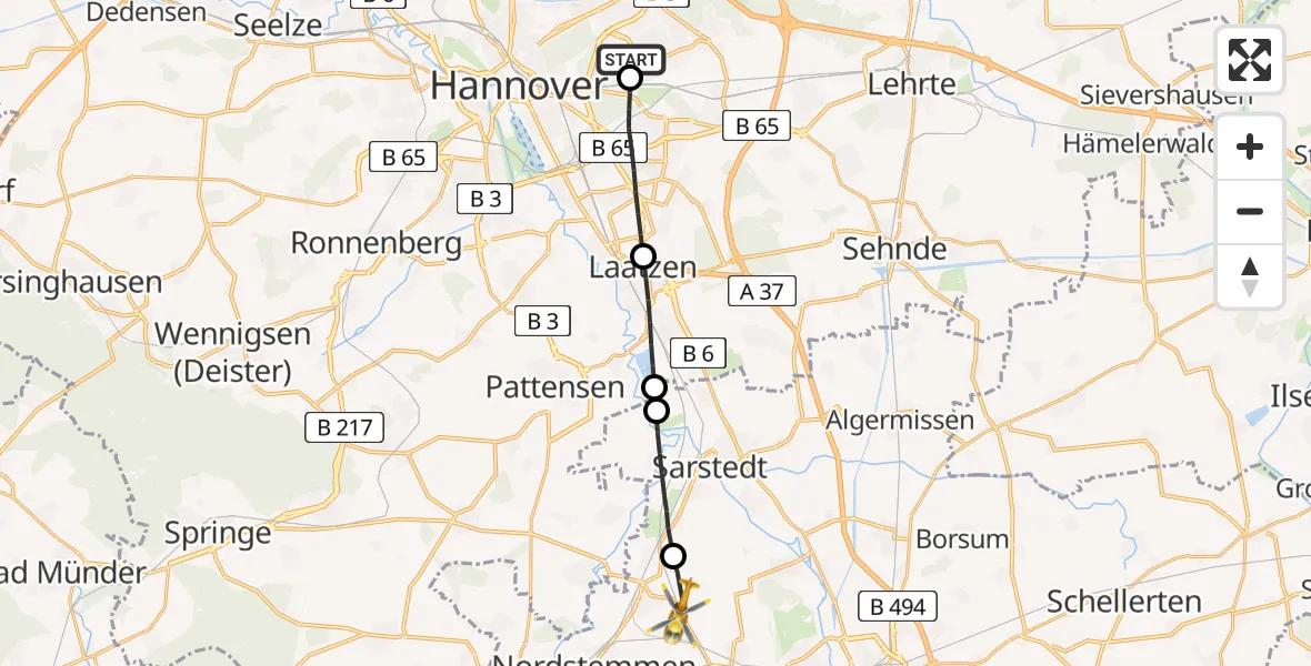 Flugroute Rettungshubschrauber Hannover Luftrettung Hubschrauberlandeplatz (Christoph 4) - Nordstemmen, 04 Mai 2026, 07:51