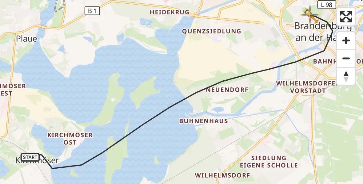 Flugroute Rettungshubschrauber Brandenburg an der Havel - Brandenburg an der Havel, 04 Mai 2026, 07:53