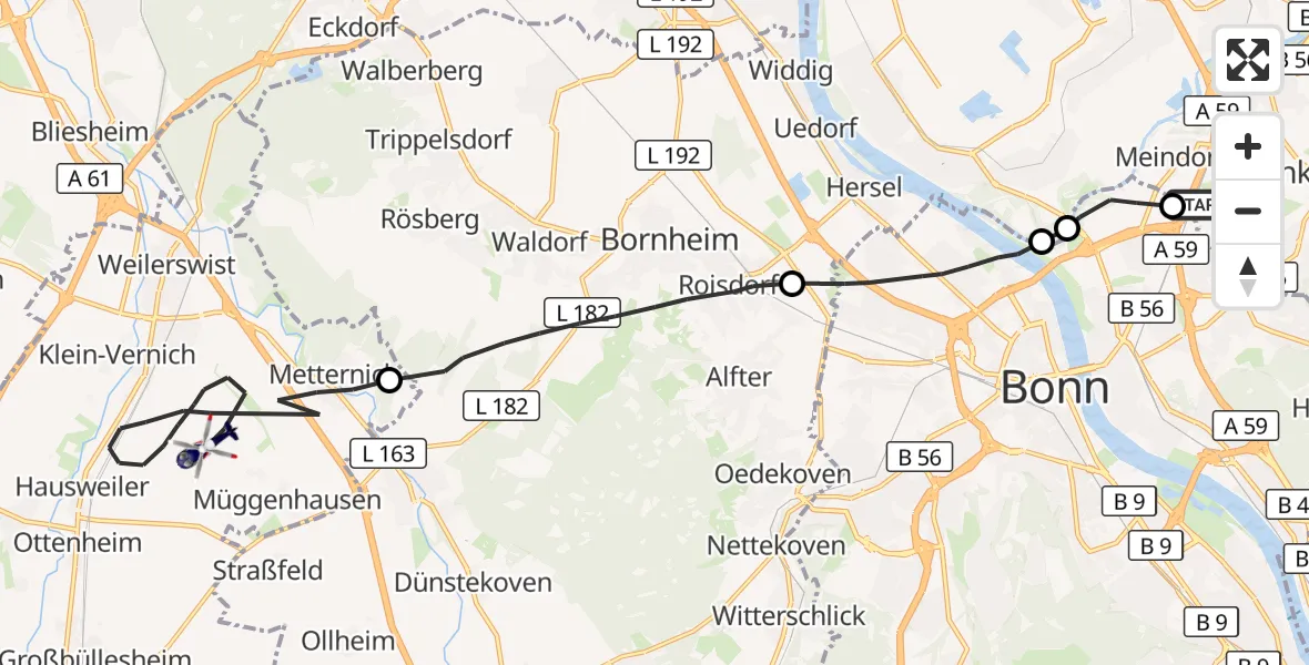 Flugroute Polizeihubschrauber Sankt Augustin - Weilerswist, 04 Mai 2026, 07:57